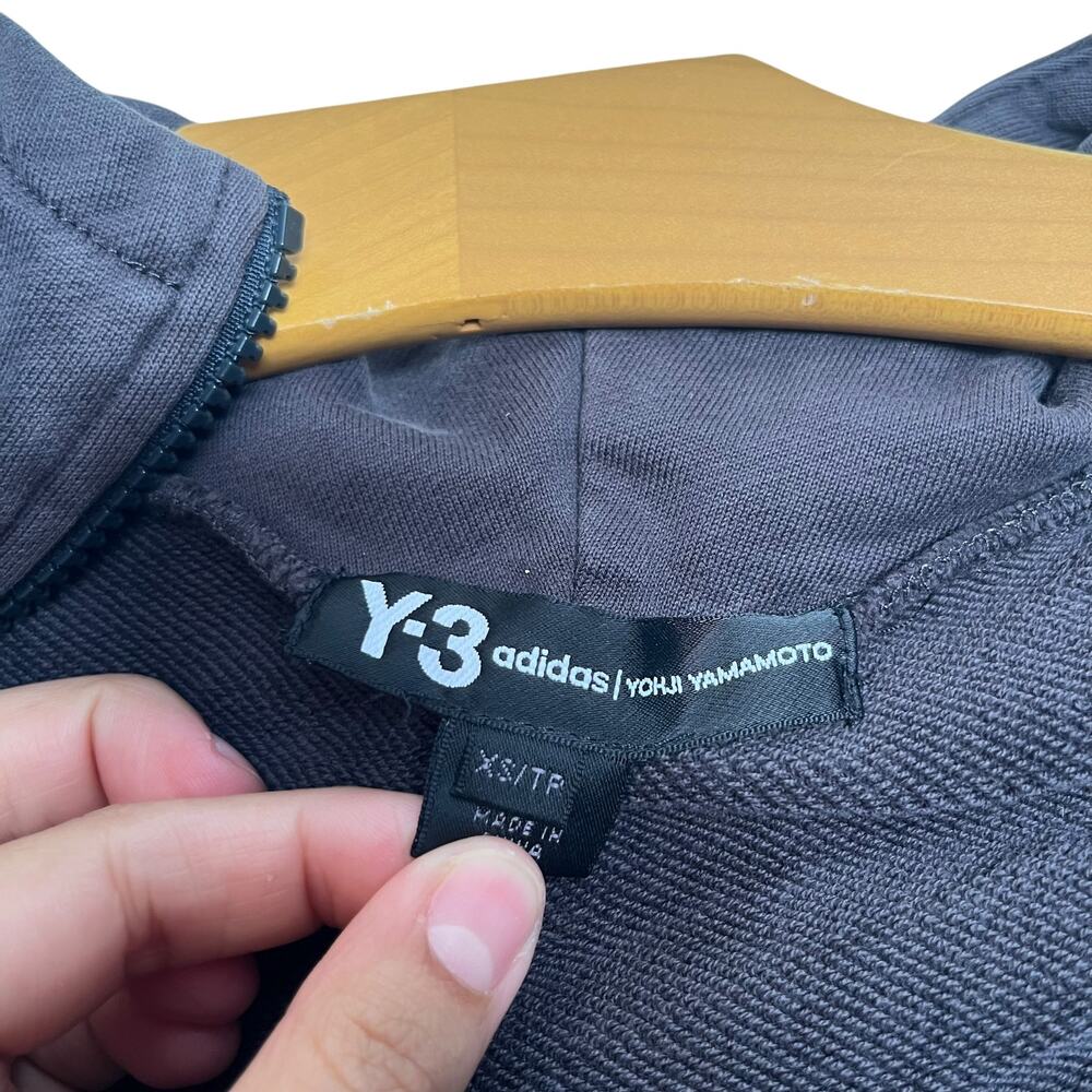 Adidas Y-3 Yohji Yamamoto Full Zip Up Sweatshirt Dark Gray 3 Stripes Cotton XS - Picture 3 of 13